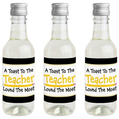 Big Dot of Happiness Best Teacher Gift - Mini Wine and Champagne Bottle Label Stickers - Teacher First and Last Day of School Gift - Set of 16