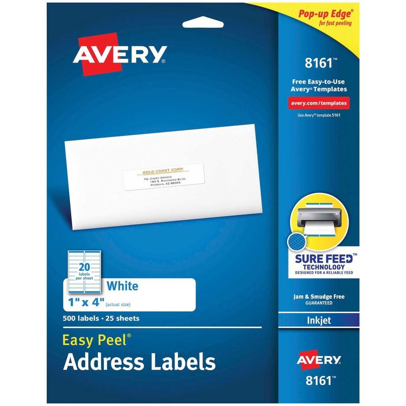 Avery Easy Peel Address Labels, Inkjet, 1 x 4 Inches, Pack of 500, 1 of 2