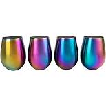 Deco Rainbow Stainless Steel Stemless BPA Free Wine Glasses, Set of 4 Unicorn Cups, 16oz