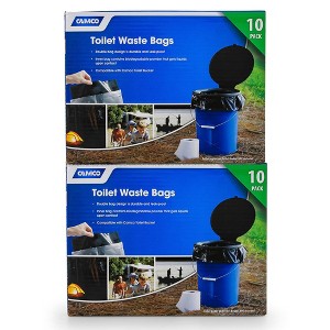 Camco 20 Pack Leak Proof Double Lined Camping Toilet Bucket Waste Bags, Black - 1 of 4