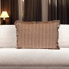 HomeRoots 14" X 20" Brown and White Cotton Lumbar Throw Pillow with Fringe - 2 of 4