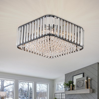 LLHZSY Modern Glam 4-Light Crystal Flush Mount Ceiling Light-Black/Chrome, Square Lampshape