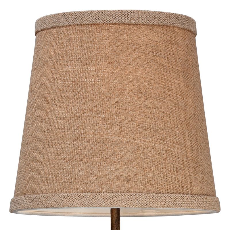360 Lighting Rustic Farmhouse Accent Table Lamp 15 1/2" High Set of 2 Sculptural Crackle Dark Bronze Brown Natural Burlap Drum Shade for Bedroom House, 2 of 9