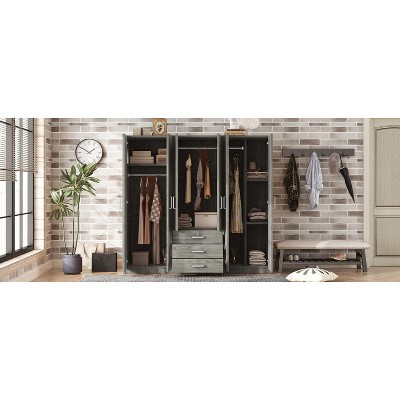 UPHA 6-Doors Wooden  Wardrobe Storage for Bedroom with Big Drawers