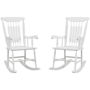 Aghana Digitals 2-Pack White Wooden Outdoor Rocking Chairs, 350 lbs Capacity, High Back & Wide Seat - 1 of 4