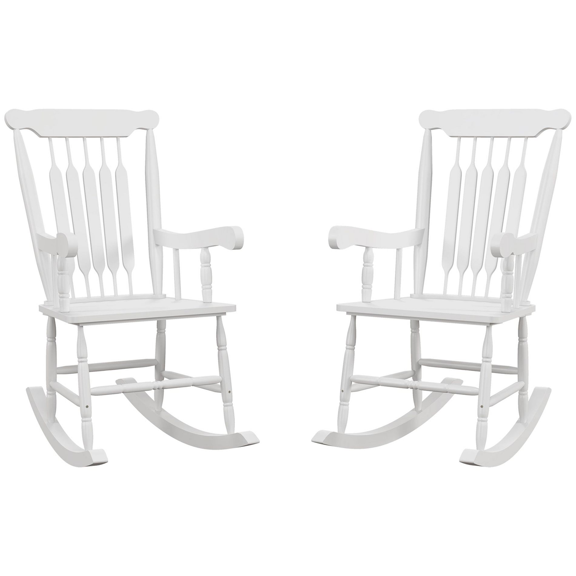 Aghana Digitals 2-Pack White Wooden Outdoor Rocking Chairs, 350 lbs Capacity, High Back & Wide Seat White White