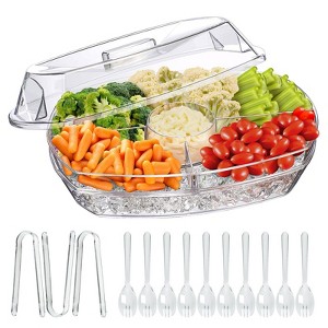 Aoibox Chilled Party Platter with 4 Compartments, Ice Serving Bowl with Lid, Cold Food Buffet Server for Fruit, Vegetable, Appetizer, Shrimp - 1 of 4