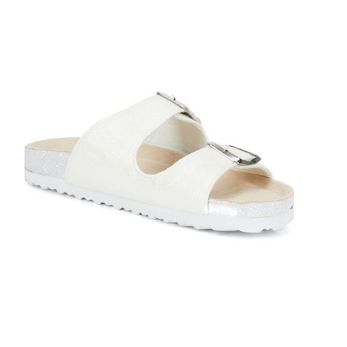 Rampage Girl's Shimmer Leopard Footbed Slide Sandals, Sparkly Flats With  Glitter, White Size 1 : Target