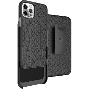 Nakedcellphone Slim Case with Stand and Belt Clip Holster for Apple iPhone 12 Pro Max - Black - 1 of 4