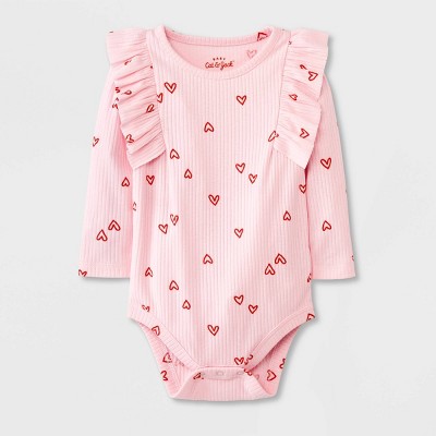 Image of Baby Girls' Ribbed Ruffle Bodysuit - Cat & Jack™ Light Pink Newborn