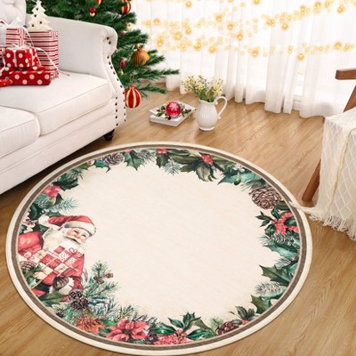 Christmas Area Rugs, Washable Non-Slip Festive Santa Carpet, Soft Low Pile Foldable Stain Resistant for Bedroom, Home