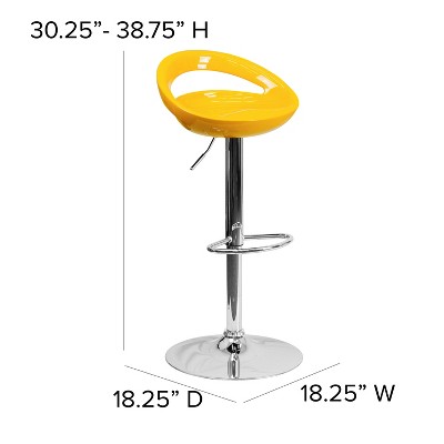 Yellow Acrylic Adjustable Swivel Barstool with Chrome Base