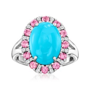 Ross-Simons Turquoise, .70 ct. t.w. Pink Tourmaline and .50 ct. t.w. White Zircon Ring in Sterling Silver Size 7 - 1 of 3