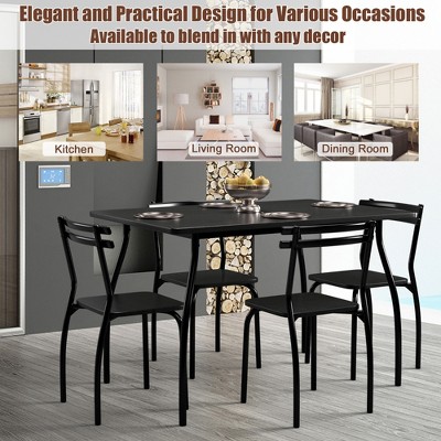 Black Steel and MDF 5-Piece Dining Set with Ergonomic Chairs