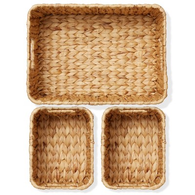 Natural Seagrass Rectangular Storage Baskets with Handles