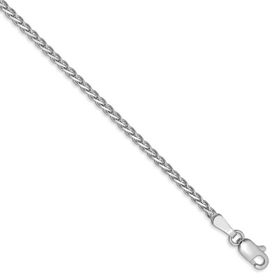 Black Bow Jewelry 1.8mm, 14k White Gold, Flat Wheat Chain Bracelet, 7 Inch