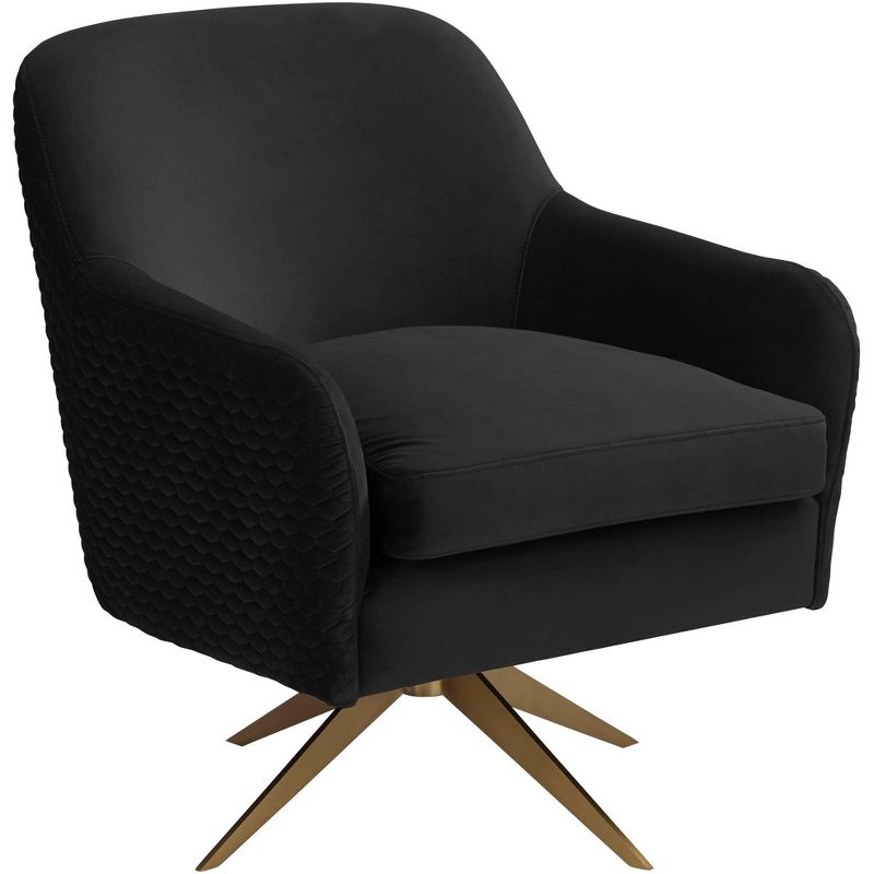 Studio 55D Ames Quilted Onyx Velvet Swivel Chair, 1 of 10