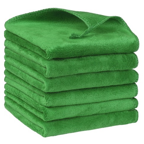 Unique Bargains Dishwashing Cleaning Microfiber Thick Absorbent Kitchen Towels 12 x 12 6 Pcs Green