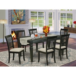 HomeStock 7Pc Dinette Set Includes a Rectangular Kitchen Table with Butterfly Leaf and Six Vertical Slatted Linen Seat Dining Chairs, Black Finish - 1 of 3