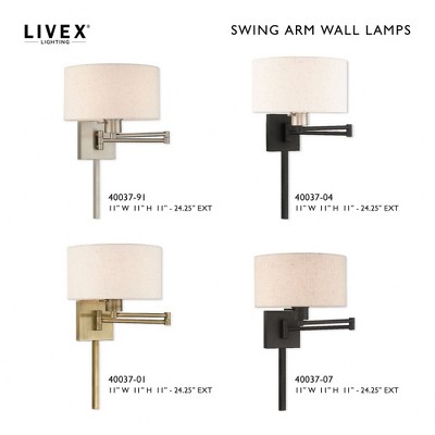 Antique Brass Swing Arm Wall Lamp with Oatmeal Shade