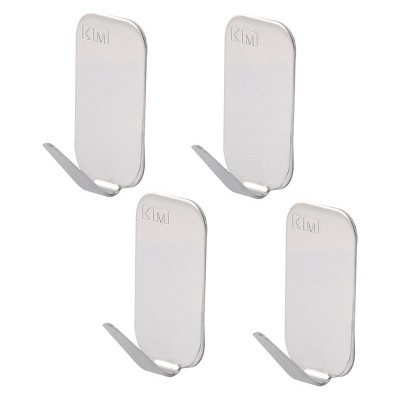 Unique Bargains Kitchen Bathroom Towel Clothes Wall Mount Self Adhesive Hooks Silver 4 Pcs