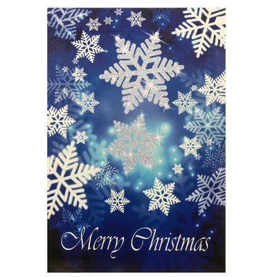 Northlight Merry Christmas and Snowflakes Blue and White Garden Flag 28" x 40"