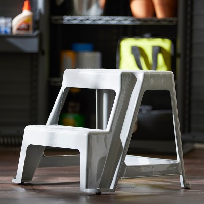 Compact 19" Gray Plastic 2-Step Stool with Non-Slip Surface