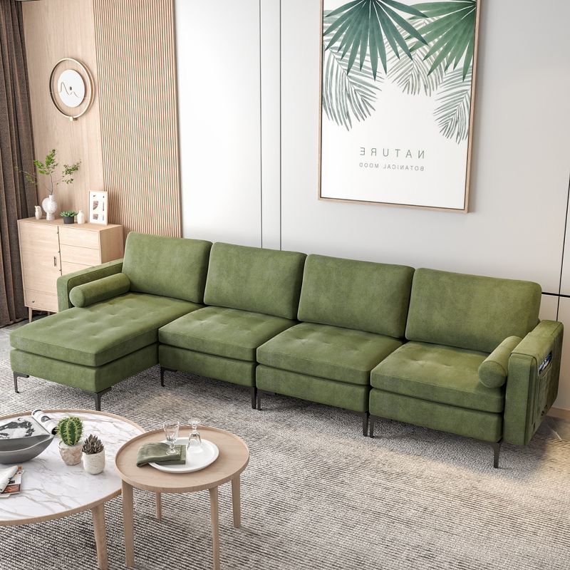 Costway Modular L-shaped Sectional Sofa w/ Reversible Chaise & 4 USB Ports Army Green, 3 of 11