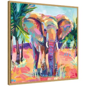 Kate & Laurel All Things Decor 30"x30" Sylvie African Elephant in Orange Framed Canvas by Rachel Christopoulos Bright Gold - 1 of 4