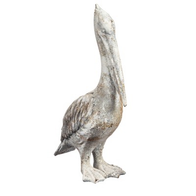 Resin Pelican - Rust White Finish - Storied Home: Nautical Coastal Decor, Indoor Bird Sculpture, Tabletop Display