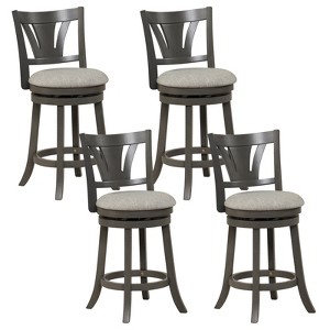 Costway 26.5'' Swivel Bar Stool Counter Height with Curved Backrest & Rubber Wood Legs - 1 of 4
