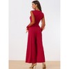 Allegra K Women's Elegant V Neck Mesh Long Sleeve Loose Wide Leg Party Jumpsuits - 4 of 4