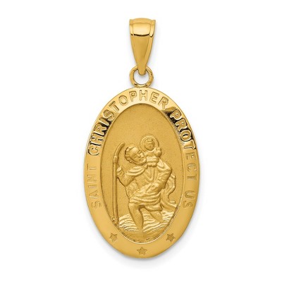 Black Bow Jewelry 14k Yellow Gold Satin Oval St Christopher Medal Pendant, 14 x 30mm