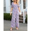 Women's Summer Smocked Jumpsuits Casual Square Neck Short Sleeve High Waist Wide Leg Rompers with Pockets - 4 of 4