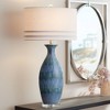 Possini Euro Design Annette Coastal Table Lamp 38" Tall Blue Ceramic Drip Vase Off White Oval Shade for Bedroom Living Room Bedside Nightstand Office - 2 of 4