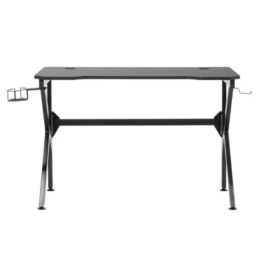 Saga PC Gaming Desk Black - studio designs: Scratch-Resistant, Carbon Fiber Look, Headphone & Cup Holder