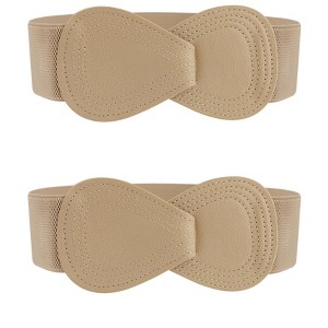 INSPIRE CHIC Women's Interlock 8-shaped Buckle Elastic Faux Leather Stretch Waist Belt 2 Pcs - 1 of 4