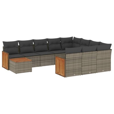vidaXL 11 Piece Patio Sofa Set with Cushions Black Poly Rattan - Gray and Dark Gray