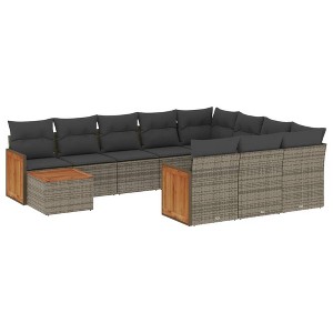 vidaXL 11 Piece Patio Sofa Set with Cushions Black Poly Rattan - Gray and Dark Gray - 1 of 4