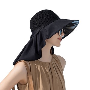 Anna-Kaci Womens Mesh Panel Wide Brim Sun Hat with Back Flap UV Protection and Tie Detail for Outdoor Activities - 1 of 4