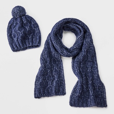 Cable Knit Hat & Scarf Set - Universal Thread™ Navy Blue