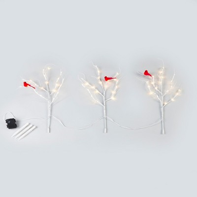 Lakeside Lighted Birch Branch Garden Stakes with Cardinal Appliques - 3 Pieces