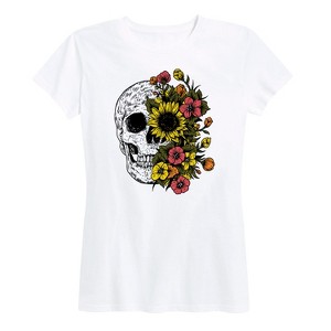 Women's - Instant Message - Half Skull Half Flowers Fall Short Sleeve Graphic T-Shirt - 1 of 4