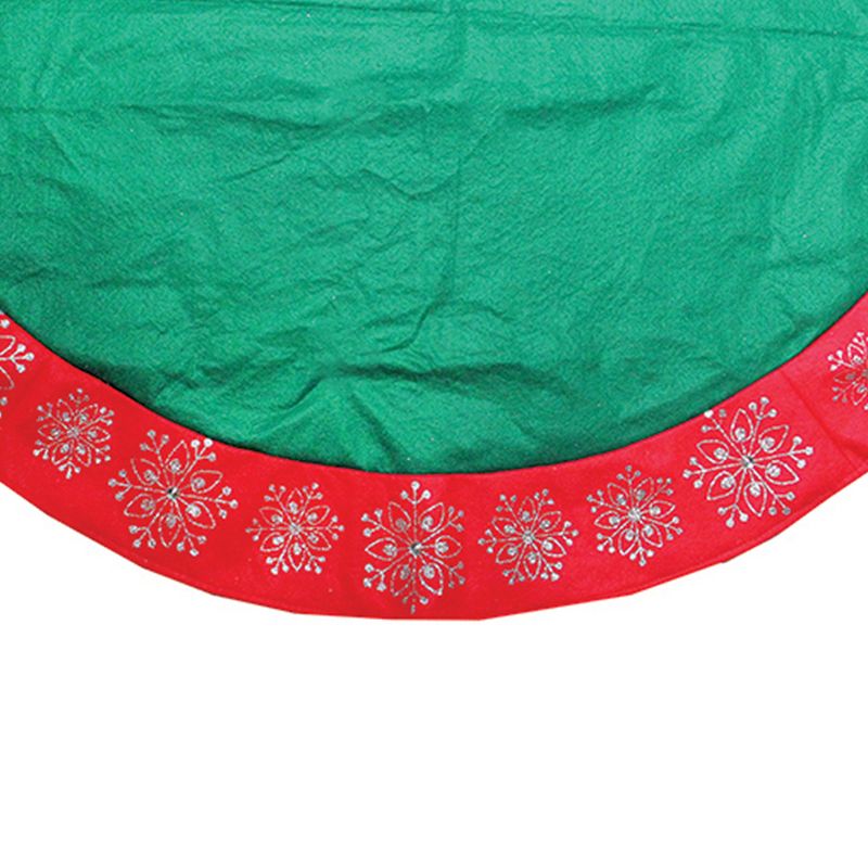 Northlight 48" Green Christmas Tree Skirt with Red Gemstone Glitter Snowflake Trim, 3 of 4