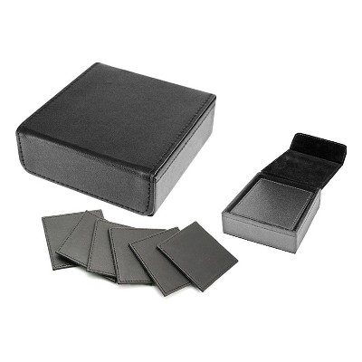 Black Faux Leather Square Coaster Set with Magnetic Box