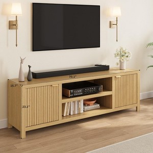 Storage TV cabinet, wooden media console cabinet with ripple doors and golden handles, suitable for living room and bedroom - 1 of 4