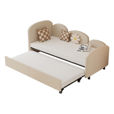 Twin Size Daybed Frame With Trundle, Wooden Frame Daybed And Roll Out Trundle Accommodate, No Box Spring Required For Living Room Guest Room