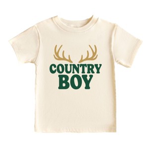 Country Boy Antlers Puff Print - Toddler Short Sleeve Graphic T-Shirt - 1 of 4