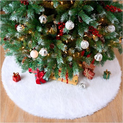 JOYFY 48" Christmas Faux Fur Tree Skirt, White Soft Classic Faux Fur Tree Skirt for Christmas Tree Decorations