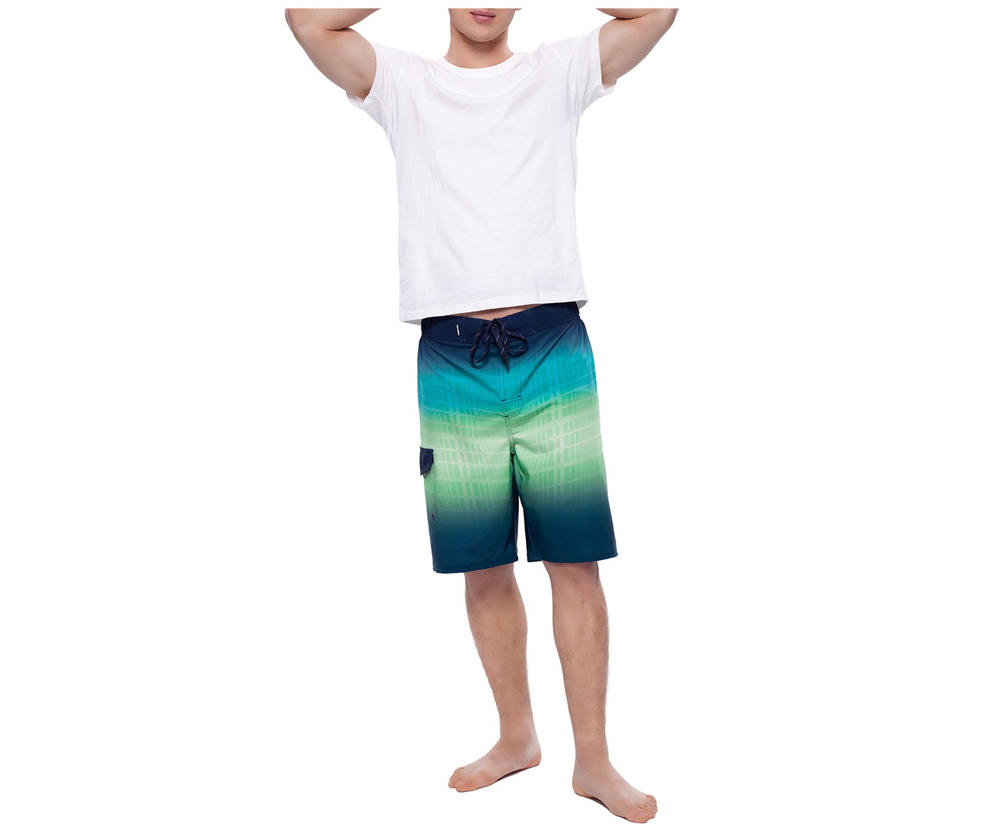 Мужские шорты Rokka&Rolla 9" Half Elastic Waist Board Swim Shorts -Green Vapor, size Medium, цвет: Зелёный — фото 4